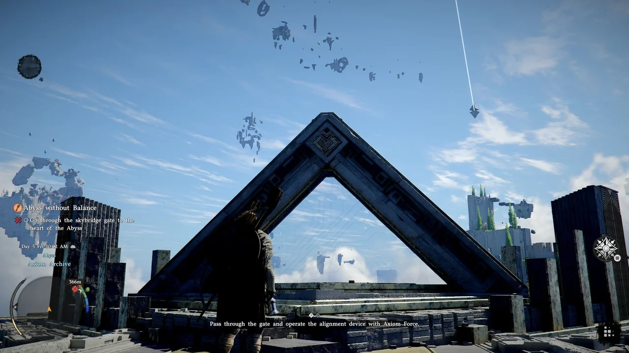 Заходите внутрь башни и пройдите через необычные треугольные врата