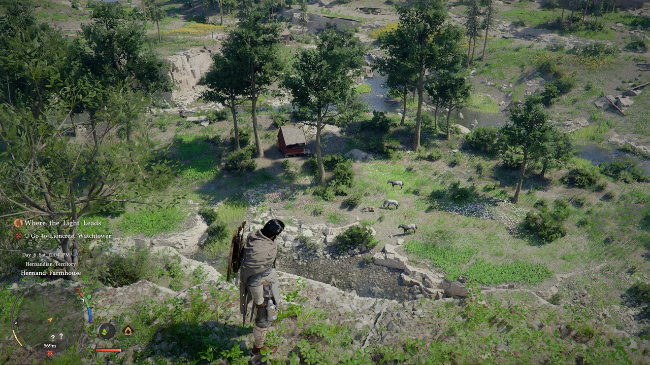 спуститесь к реке и найдите место, где поток огибает небольшой участок суши