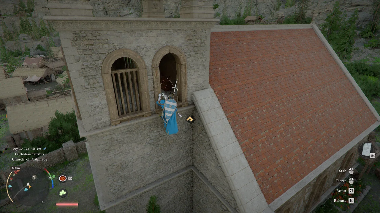 Вам нужно взобраться на самую вершину колокольни, которая, к слову, попутно развеет туман и откроет всю карту этого региона