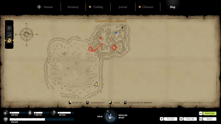 Крокодиловый остров Змеиный шаман табличка символов туземцев карта местоположения.