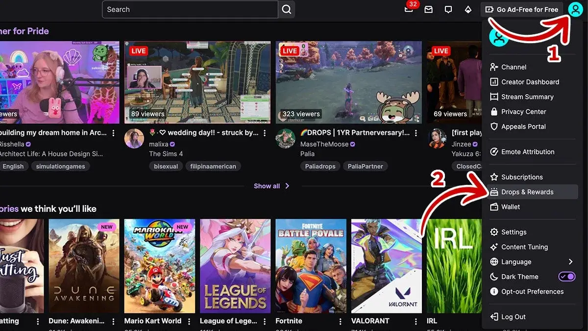 Инвентарь Twitch Drops с уникальным кодом