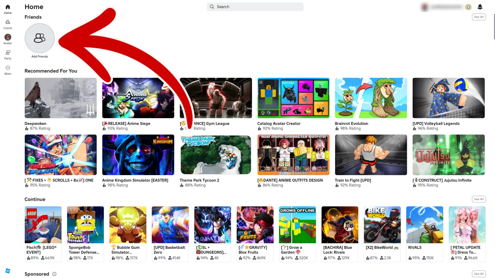 Добавление друзей в приложении Roblox Player